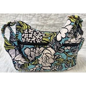 Vera Bradley Island Blooms Floral Print Green Blue Quilted Shoulder Bag Purse